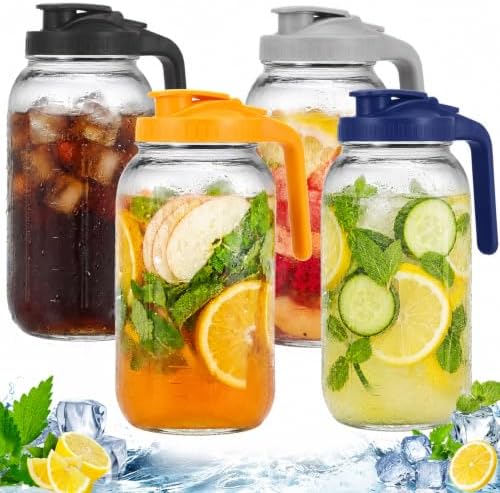 2-Pack 64 oz Glass Pitchers with Lids, Half-Gallon Mason Jar Pitcher with Wide-Mouth Airtight Lid, Perfect for Making All Kinds of Beverages by Unknown