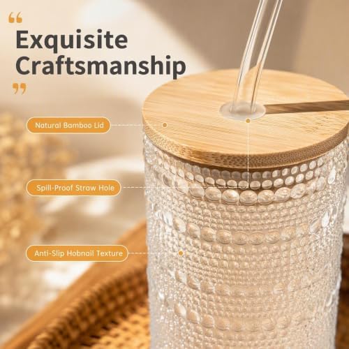 Glass Cups with Lids and Straws 16 oz Hobnail Drinking Glasses - Image 4