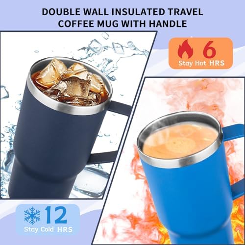 20oz Insulated Tumbler with Handle Stainless Steel Travel Coffee Mug with Lid and Straw Double Wall Vacuum Leak-proof Reusable Thermal Water Cup for Hot and Cold Drinks (Multicolor-8,6 Pack) - Image 4