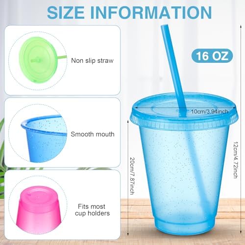Sieral 30 Pack Reusable Plastic Cups with Lids Straws,Clear Multicolor - Image 3