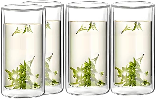 4 pieces /250ml，Double-walled glass drinking cup, glassware, heat-insulating drinking cup, office beverage cup for milk and coffee, non-scalding by Unknown