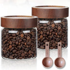 JanYoo 2 Pack Glass Coffee Containers with Lids and Scoop, 17 oz (500ml) Food Storage Jar with Airtight Lids, Kitchen Coffee Container Round Canister Set of 2 by JanYoo