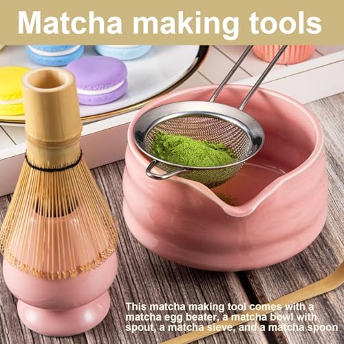 5PCS/Set Matcha Whisk Set with Bowl, Whisk, Sifter, Scoop and Holder for Matcha Tea - Image 3