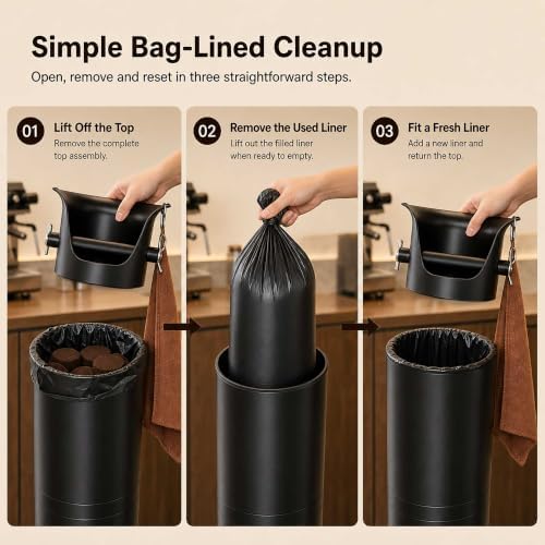 Large Espresso Knock Box for Coffee Grounds with 25 Garbage Bags and Towel - Image 6