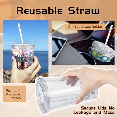 Maxcheck 4 Pcs DIY Photo Tumblers, 16 oz Personalized Insert Cup with Straw - Image 4