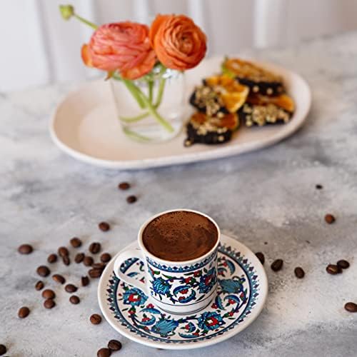 Turkish Coffee Cup Set of 6 with Saucers & Holder – Ceramic, Dishwasher-Safe, Keeps Warm – Patterned Turkish Espresso Cups Set for Home & Office (Set Of 6) - Image 2