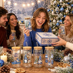 Teenyyou 12 Sets Christmas Glasses Cups with Bamboo Lid and Glass Straw, 16 oz Blue Winter Gnome Snowman Glass Jar Drinking Cups, Festive Elk Christmas Tree Coffee Cup for Xmas Holiday Party Gifts - Image 5