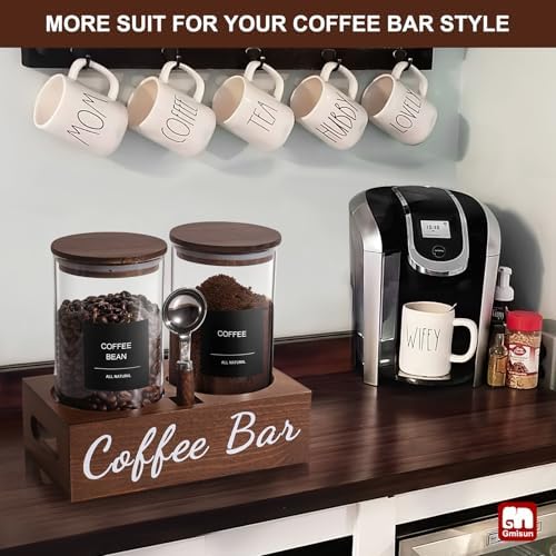 gmisun Coffee Canister, 2 Pack 50 Fl oz Glass Canisters with Airtight Lids, Coffee Grounds Storage Container Jars with Scoop/Shelf/Labels, Sugar/Tea Storage Holder Containers for Cafe Bar/Station - Image 4