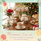22 Pcs Vintage Porcelain Tea Sets for 6, White Peony Floral - Image 5