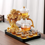 Zurucily Semi Automatic Teapot Set, Glass Teapot Set with Strainer Kungfu Tea Sets (Golden tree-b) - Image 5