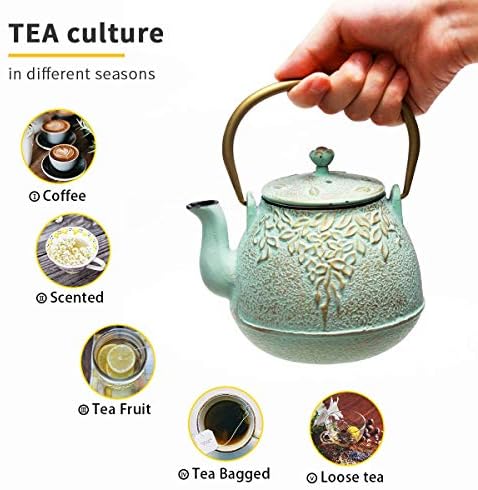 Toptier Cast Iron Teapot & Porcelain Teapot Set, 32 oz & 37 oz, Stovetop Safe, Green - Image 3