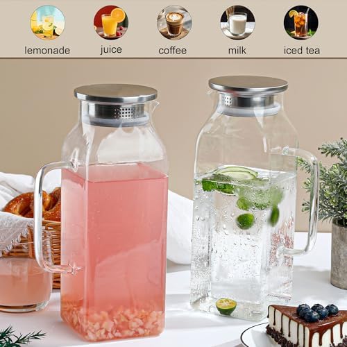 2 Pack 2L/68oz Square Glass Pitchers with Handle and Lid, Borosilicate Jug - Image 6