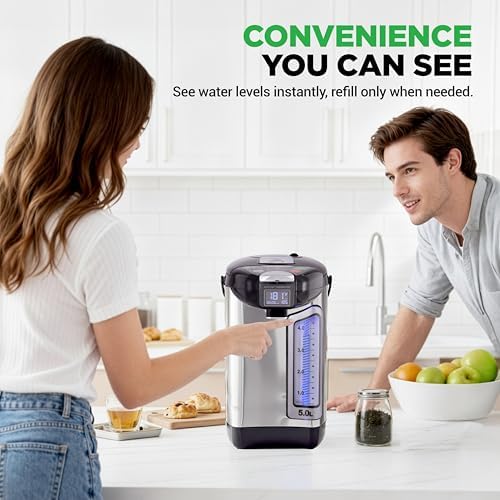 NutriChef Digital Water Boiler and Warmer - 5L/5.28 Qt Stainless Electric Hot Water Dispenser w/LCD Display, Rotating Base, Keep Warm, Auto Shut Off, Safety Lock, Instant Heating for Coffee & Tea - Image 4