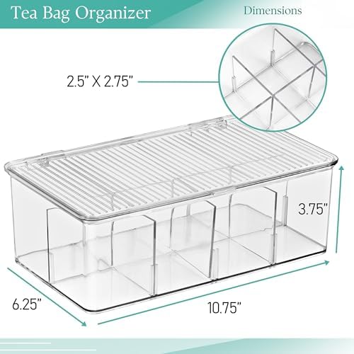Sorbus Tea Bag Organizer, 2-Pack Clear Bins with Removable Dividers - Image 5