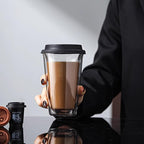 Double-Walled Glass Coffee Mug with Silicone Lid,Heat-Resistant Borosilicate,Insulated,Black，Pack of two - Image 7