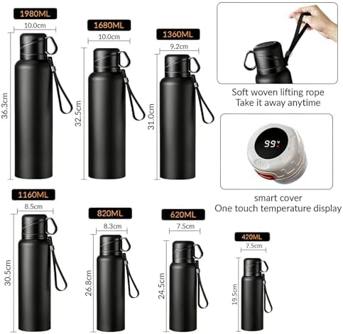 Double wall vacuum Leakproof stainless steel wide mouth insulated water bottle;tea tumbler with infuser,cup,lid;smart thermoses hot drinks;thermal flask ice coffee with led digital temperature display - Image 3