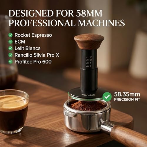 58mm Calibrated Espresso Tamper – 30lb Spring Loaded, Self-Leveling Coffee Tamper with Wood Handle Fits 58mm E61, Gaggia, La Marzocco - Image 5