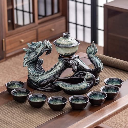 Ceramic Teapot with Infuser Semi Automatic Tea Set Magic Teapot with 8 cups Gradient Color (Gradient Dragon- A) by zurucily