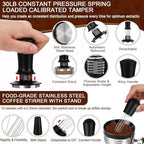 53mm Black 7 Pcs Espresso Accessories Kit with Tamping Station, Calibrated Spring Loaded Tamper, Coffee Distributor, WDT Tool, Magnetic Dosing Funnel, Barista Coffee Prep Set (Plastic) - Image 3