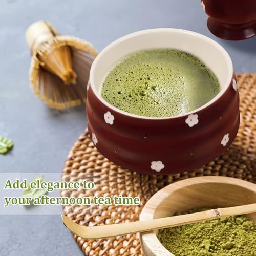 Matcha Tea Making Tool Set Elegant Matcha Whisk Set with Bowl Whisk Holder Scoop and Scoop Holder for Tea Lovers Present(dark red,5 pieces) - Image 6