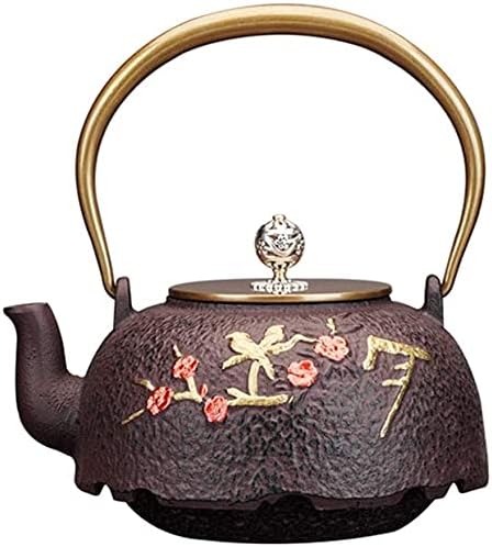 Teapot Japanese Tetsubin Tea Kettle Cast Iron Teapot with Stainless Steel Infuser 1200ml (Color : Simplicity) (Tortoise Crane) (Rock Muscle Plum Bird) - Image 2