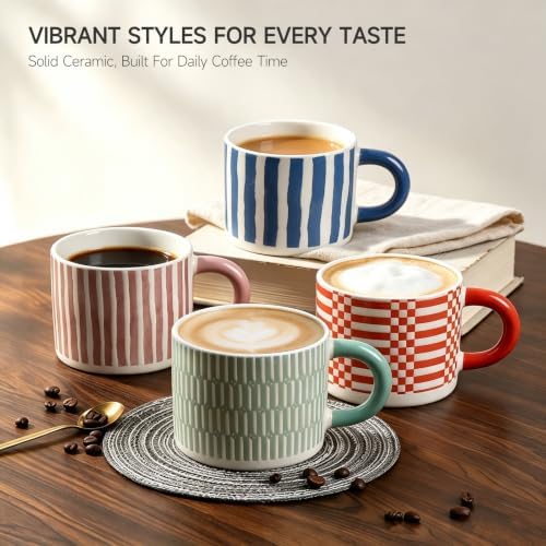 Stoneware Coffee Mugs Set of 4, 14oz Hand-Painted Coffee Cups with Handle - Image 5