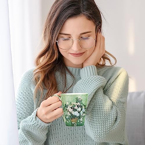 Coffee Mug Sets of 4, 12oz Bone China Porcelain Cups with Art Print Large Handle Dishwasher Microwave safe for Tea Cocoa or Hot Chocolate - Image 6