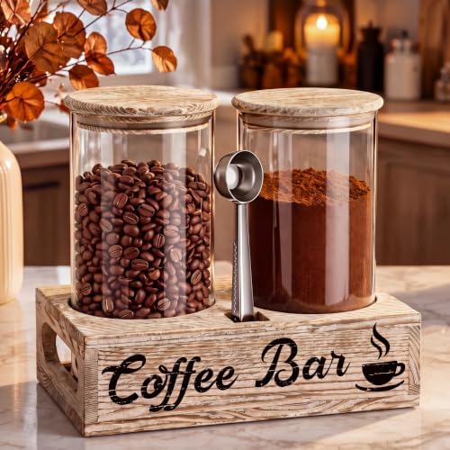 Coffee Canister 2 Pcs 50 Fl oz Large Airtight Glass Jars Washed White by Suclain