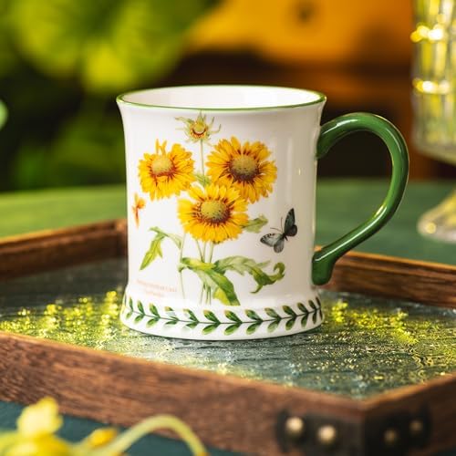 Pastoral Coffee Mug Set of 4-15.2 Oz Large Capacity Porcelain In-Glaze Cups for Tea, Latte, Cocoa - Dishwasher & Microwave Safe, Great Housewarming Gift-Sunflower - Image 6