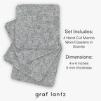 Graf Lantz - Bierfilzl Merino Wool Square Coasters Set of 4 - Granite (4"x4"x5mm) - Absorbs 30% of Weight - Natural German Wool - Heat Resistant, Sustainable, Reusable - Home Decor, Coffee Table Decor - Image 4