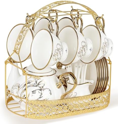 fanquare 22 Piece British Gold Tulip New Bone China Tea Coffee Set by fanquare