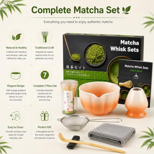 7PCS Matcha Set, Matcha Making Kit Includes Matcha Whisk and Bowl, Tea Lid, Scoop, Strainer and Match Whisk Holder, Tea Towel, Matcha Whisk Set for Matcha Lovers (Teal Gradient) - Image 3