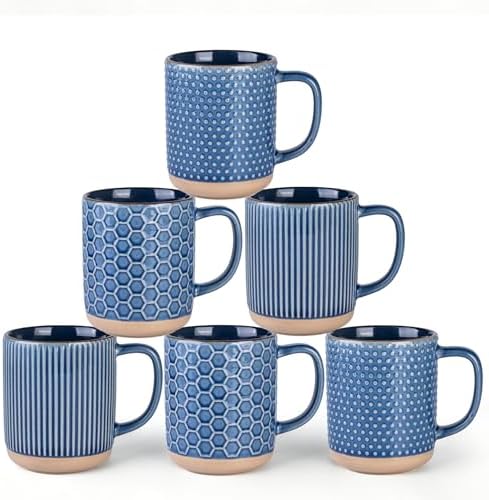 GBhome Coffee Mugs Set of 6, 16 oz Blue Coffee Cups with Large Handle by GBhome