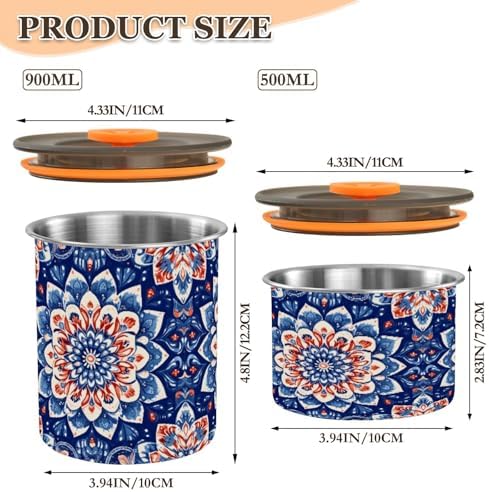 Stainless Steel Coffee Storage Containers with Airtight Lid, Hippy Boho Mandala Flower 17oz Food Storage Container Kitchen Canister for Tea, Coffee Beans, Ground, Sugar Storage - Image 2