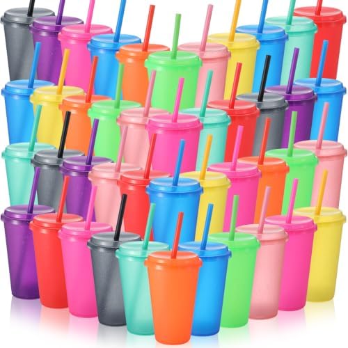 Honeydak 45 Pcs Reusable Plastic Tumbler with Lid&Straw,Glitter,Transparent by Honeydak