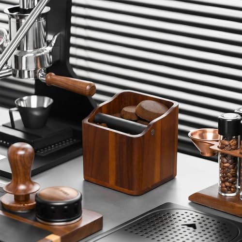 Hushee 5 Inch Espresso Knock Box, Acacia Wood Coffee Puck Knockbox with Removable Knock Bar and Non-slip Base, Shock-absorbent Design for Coffee Grounds Bar Home Decor, Durable Machine Accessories - Image 2