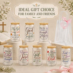 Iced Coffee Mugs, 8 Sets, Glass, 16 oz, Reusable, Floral Bible - Image 5