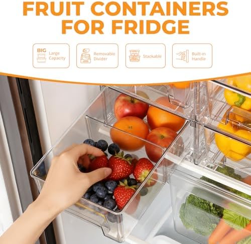 6 Pack Stackable Storage Drawers,Plastic Organizers Bins, Drawers Storage with Handles and Movable Dividers for Organization and Storage in Fridge,Bathroom, Pantry, Kitchen Cabinets, Under Sink - Image 4