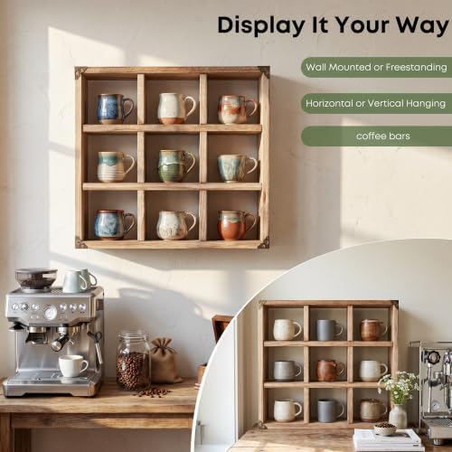 9 Slot Coffee Mug Display Rack - 17in Wall Mounted(Brown) - Image 4