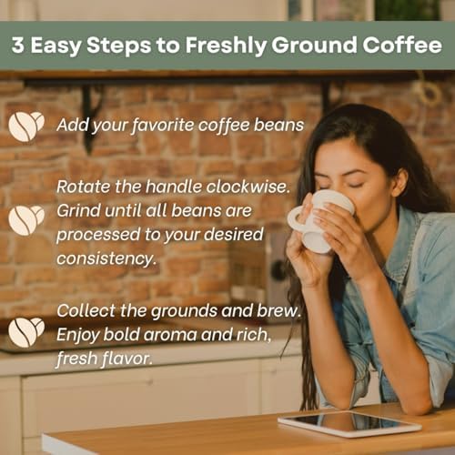 Sozen Manual Coffee Grinder Brass - Adjustable Hand Crank Burr Mill for Turkish Coffee, Espresso & French Press (7.6 Inch – Hammered Brass) - Image 6