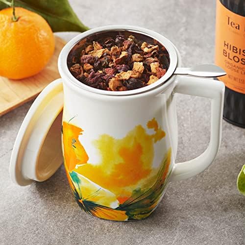 Tea Forte Ceramic Fiore Tea Cup with Infuser, Wild Poppy, 14 oz - Image 3