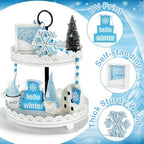 Winter Decoration for Home Office 8 PCS Blue Winter Tiered Tray Decor Set - Image 2