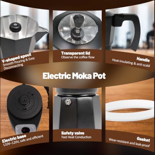 Electric Aluminum Moka Pot 3-6 Cup 150-300ml Stovetop Espresso Maker - Image 4