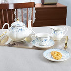 fanquare 15 Piece British Blue Rose Porcelain Tea Set - Image 5