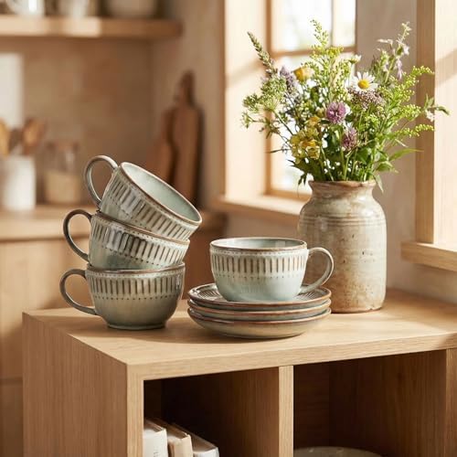 Cappuccino cup with tray, 8.5 oz. Set of 4 Ceramic Coffee Cups and Saucer Set for Latte, latte art cup, suitable for latte/cappuccino/milk/tea - Image 5