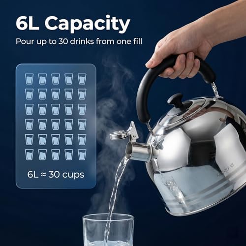 6.3QT Whistling Tea Kettle for Stove Top, 304 Stainless Steel Tea Kettles - Image 5