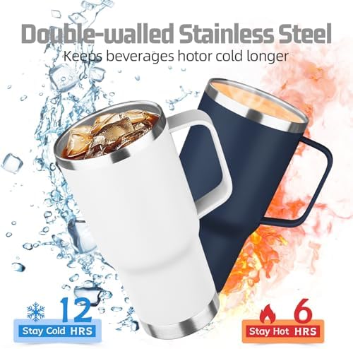 20 oz Tumbler with Handle Stainless Steel Insulated Coffee Mug Tumbler with Lid and Straw Double Wall Vacuum Insulated Coffee Mug Leak Proof Travel Mug for Hot and Cold Drink (White,4pack) - Image 3