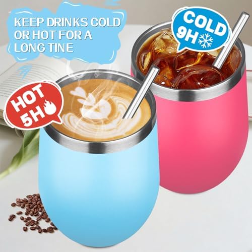 12oz/6 Pack Stainless Steel Wine Tumbler with Lid and Straw, Double Wall Vacuum Insulated Wine Tumbler Glasses, Stemless Travel Mugs for Hot and Cold Drinks, Coffee, Wine, Cocktails（Mix Color-1） - Image 4
