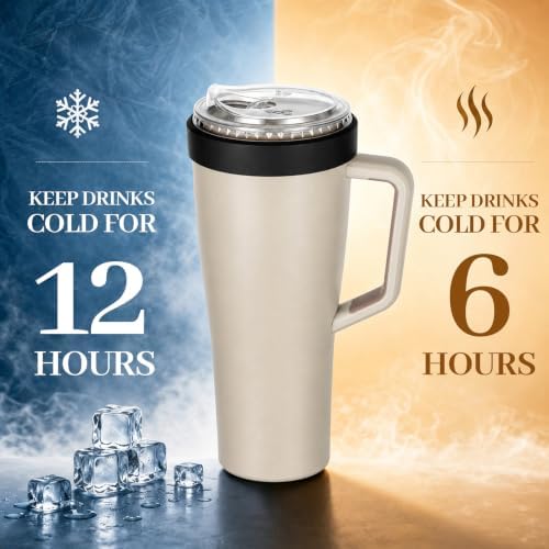 28 oz Iced Coffee Tumbler with Leak-Proof Lid – Stainless Steel Vacuum Insulated Travel Mug & Sleeve, Keeps Drinks Hot or Cold (Cream White) - Image 7