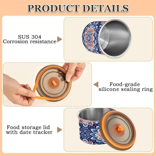 Stainless Steel Coffee Storage Containers with Airtight Lid, Hippy Boho Mandala Flower 17oz Food Storage Container Kitchen Canister for Tea, Coffee Beans, Ground, Sugar Storage - Image 4